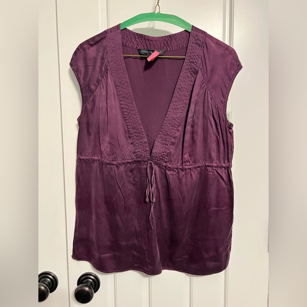 Express Purple Silk Tie Front Blouse